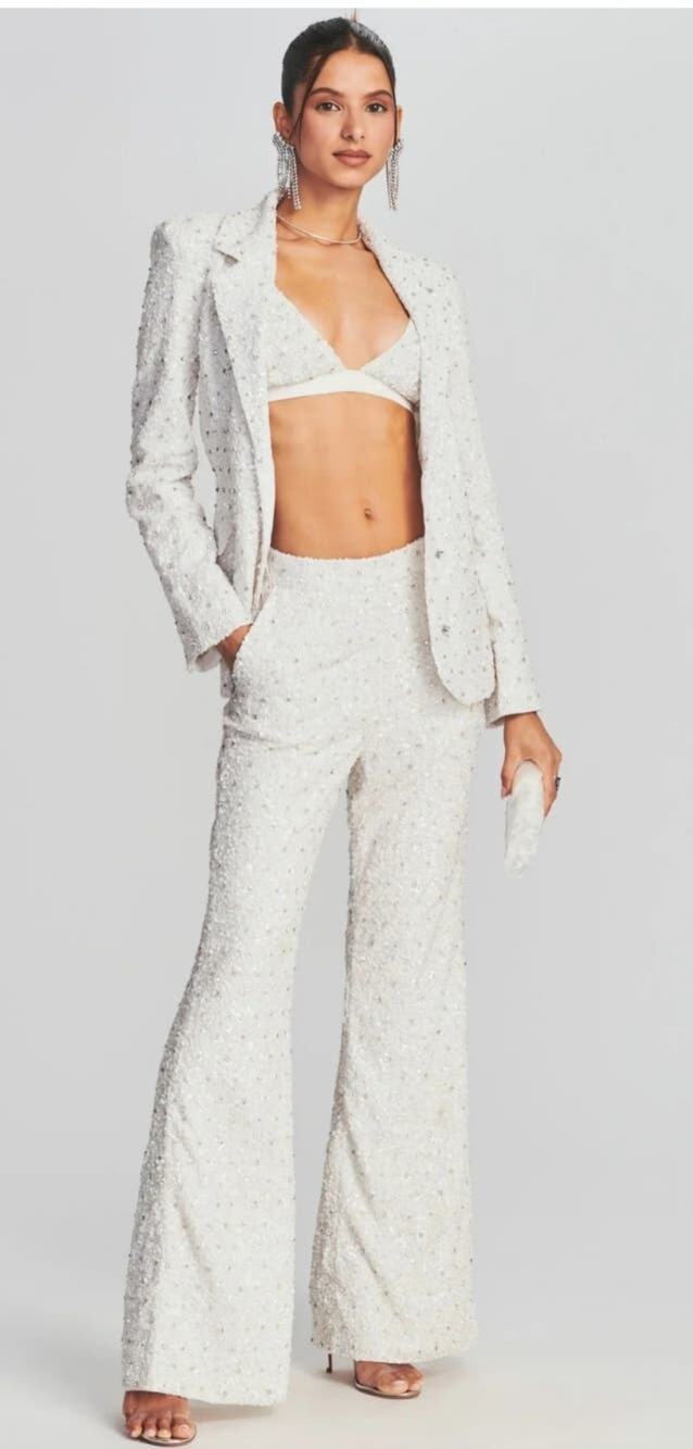 Retrofete Lyra Sequin Pant White Size Large NWT Pockets Wide Leg